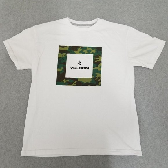 Volcom Shirt Mens Medium White Short Sleeve Crew Neck Casual Camouflage Logo - Picture 1 of 9